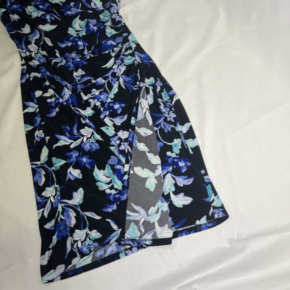Lauren Ralph Lauren V-Neck Faux Wrap Blue Floral Print Jersey Dress Sz 10 - Picture 8 of 14